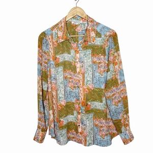 Rose And Olive Floral Paisley Print Blouse Top Womens Size L Chiffon Pastel